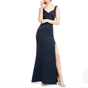 Emerald Sundae Juniors' Navy Crossover Ruched Sleeveless Side-Slit Gown New